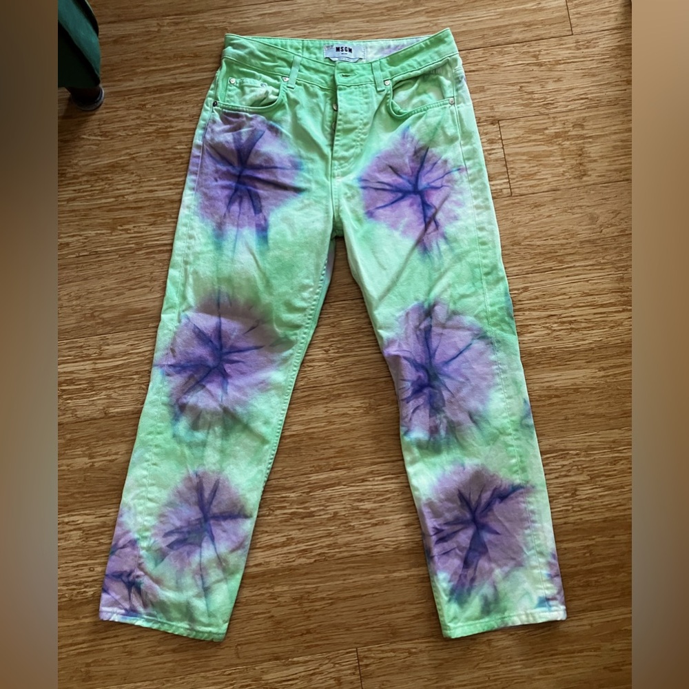 MSGM green and purple tie dye jeans